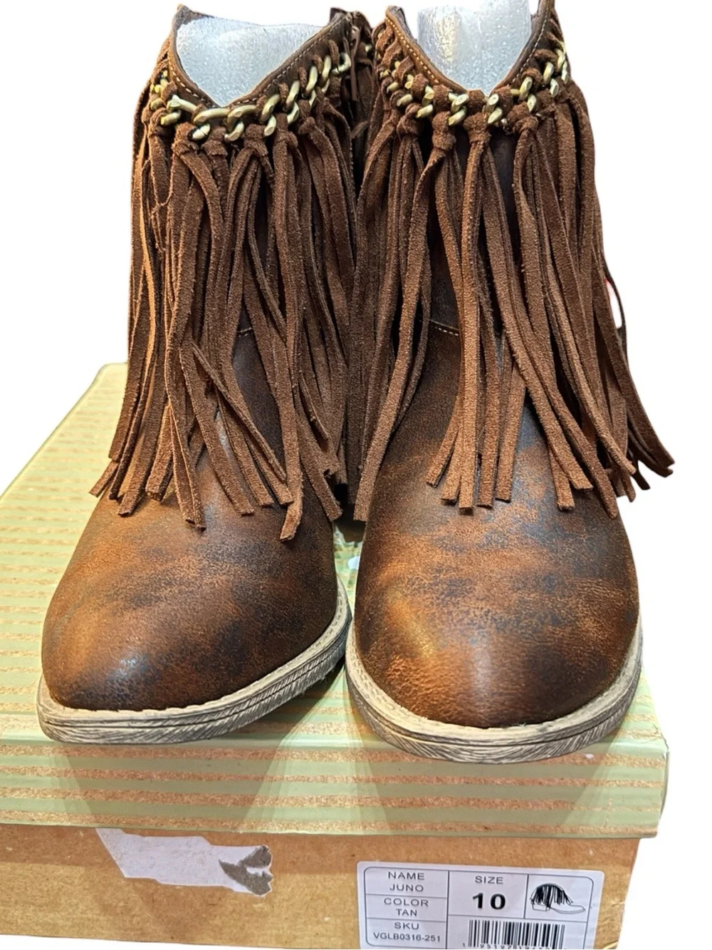 Very G Juno Women’s Size 10 Tan Fringe Ankle Boots Western Boho NIB
